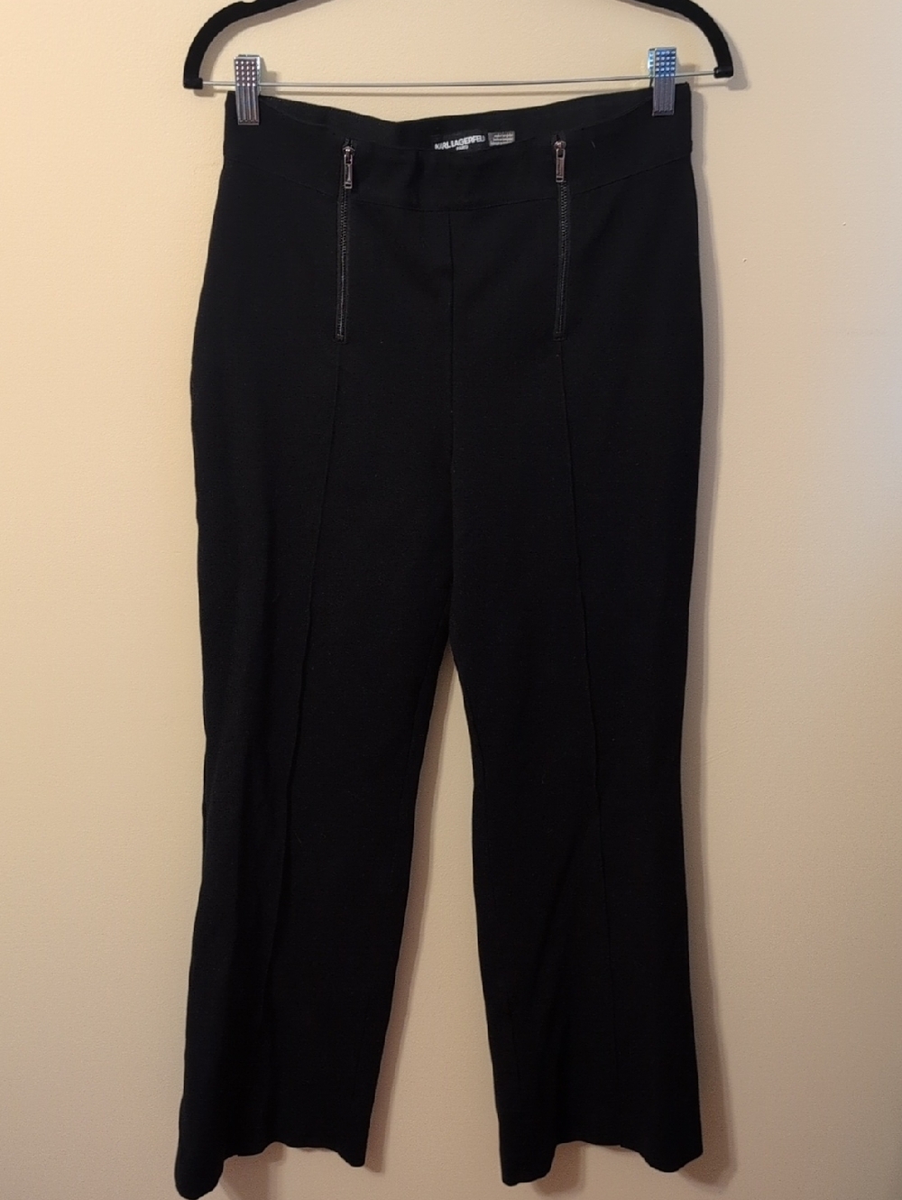 Karl Lagerfeld Black Boot-Cut Pants with Zip Details